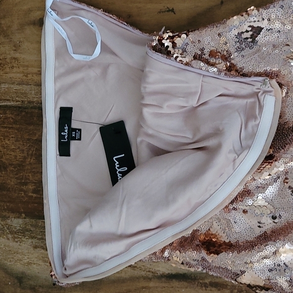 Lulu's Rose Gold Sequin Strapless Bodycon Mini Dress - Picture 15 of 16